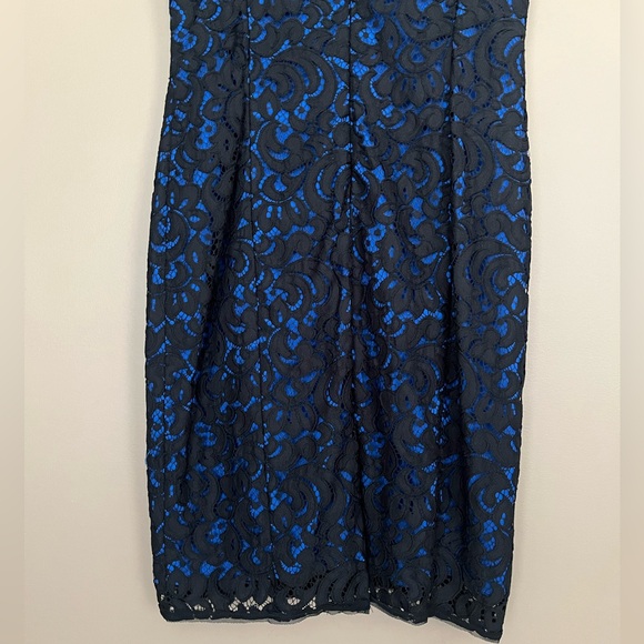 {MILLY} Sleeveless Lace Sheath Dress in Black & Blue - Womens 8